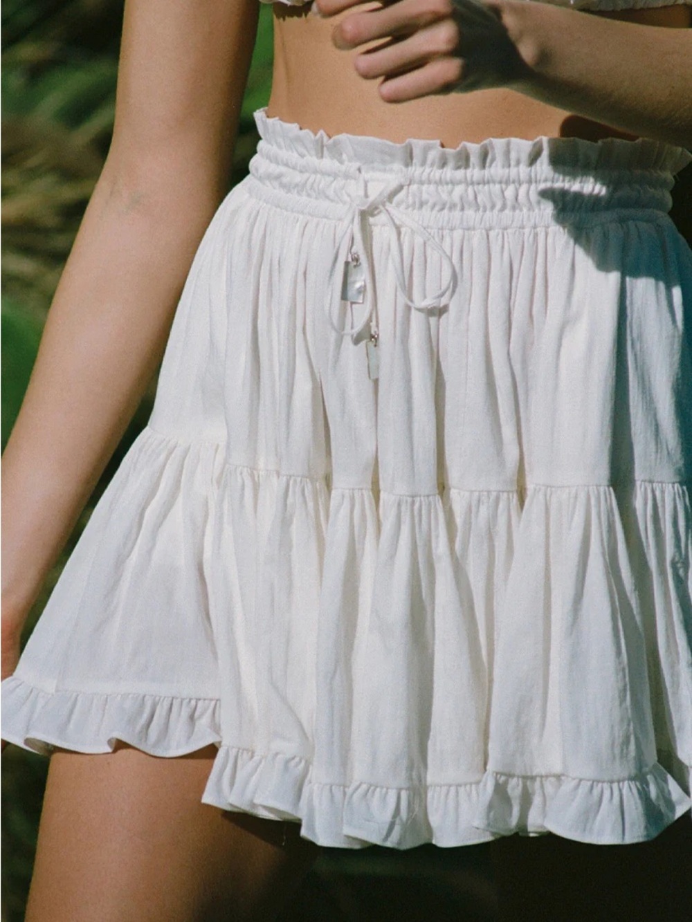 White Ruffle Tiered Swim Cover-Up Skirt
